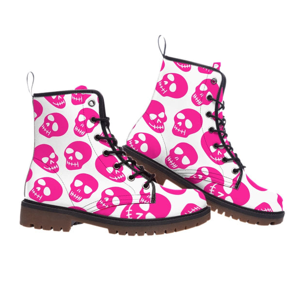 Women's Bright Pink Skulls Martin Short Boots