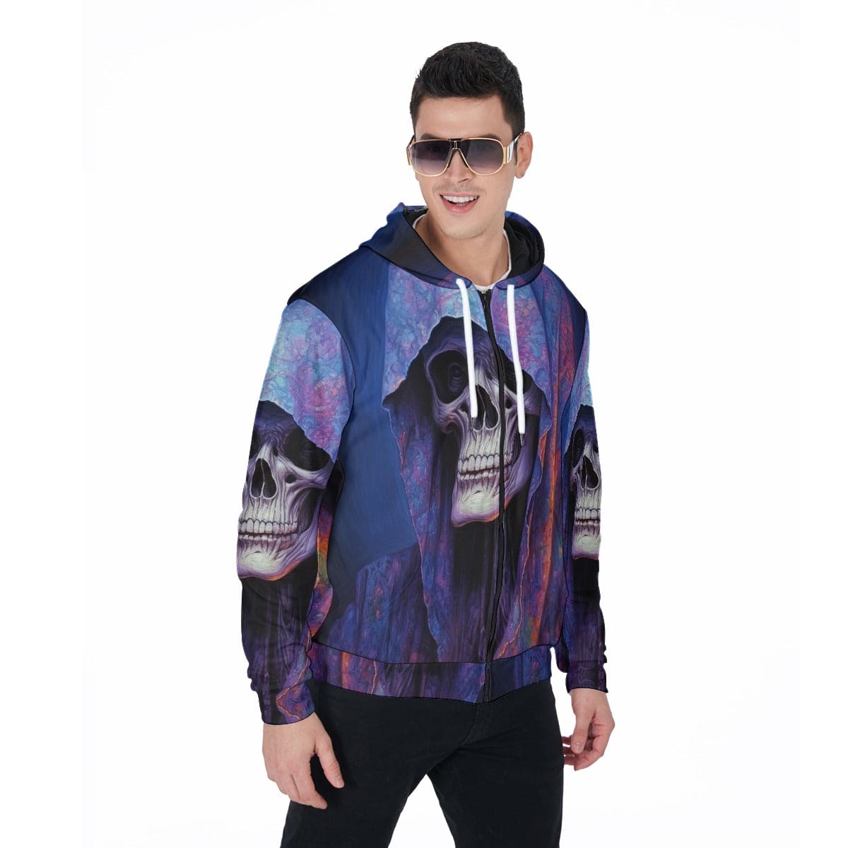 Men's Grim Reaper Purple Hood Heavy Fleece Zip Up Hoodie