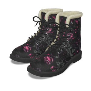 Women's Gothic Pink Flowers On Vines Plush Martin Boots