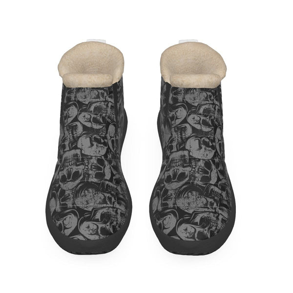 Women's Black Skulls Plush Boots