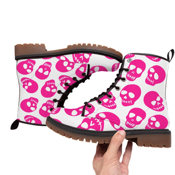 Women's Bright Pink Skulls Martin Short Boots