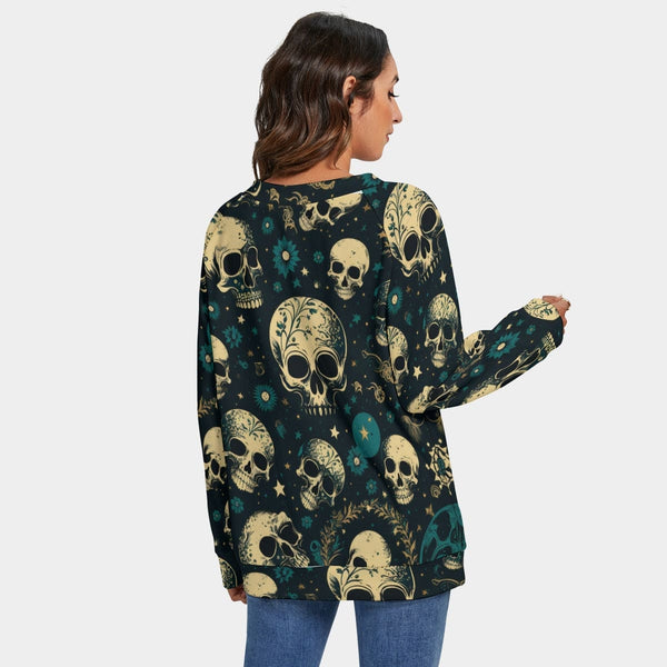 Women's Celestial Skulls V-neck Sweater With Long Sleeve