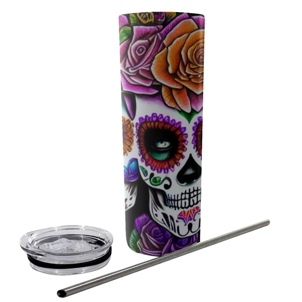 Sugar Skulls Glitter Tumbler With Stainless Steel Straw 20oz