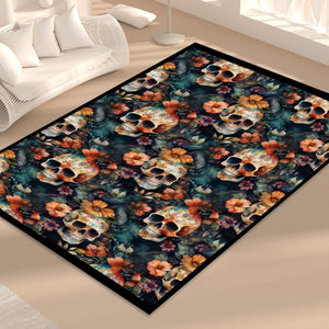 Floral Skulls Non Slip Rectangular Floor Mat