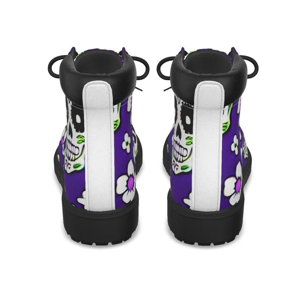 Women's Purple Sugar Skull Floral Short Boots