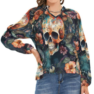 Women's Floral Sugar Skulls Raglan Sleeve T-shirt