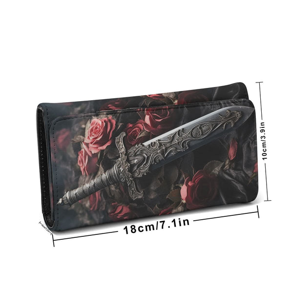 Gothic Pink Roses And Sword Foldable Wallet
