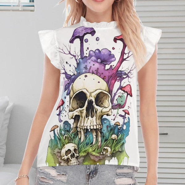 Women's Skull Mushrooms Blouse With Ruffle Collar And Sleeve