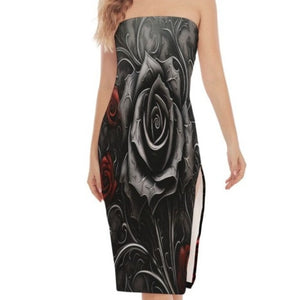Women's Black & Red Roses Side Split Tube Top Dress – Everything Skull Clothing Merchandise and Accessories