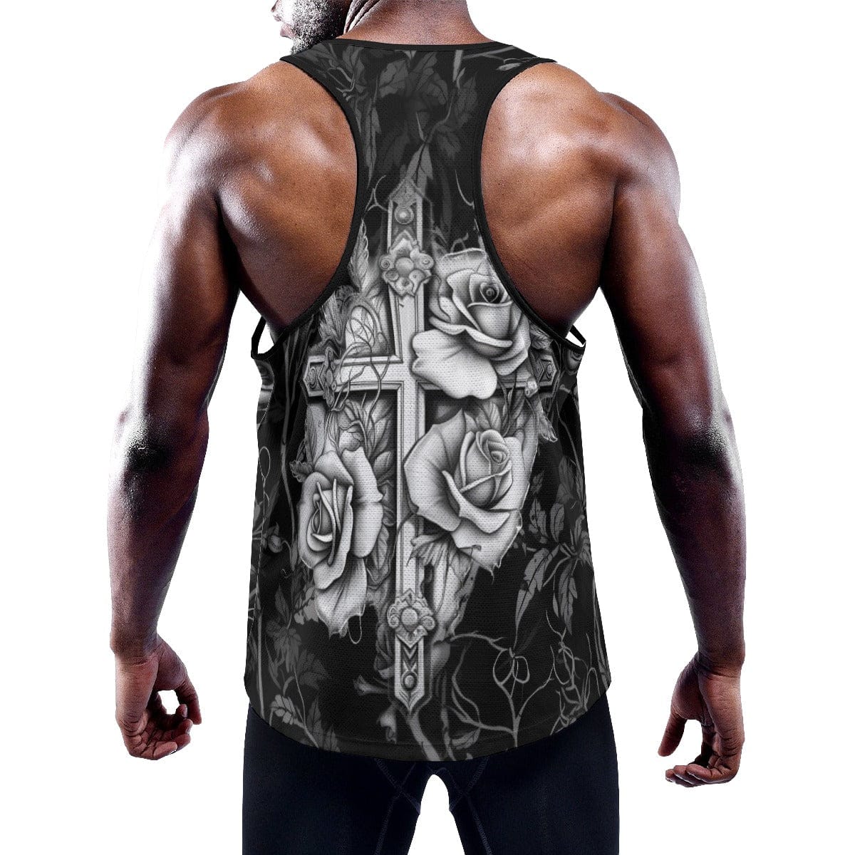 Men's Gothic Cross & Roses Y-Back Muscle Tank Top – Everything