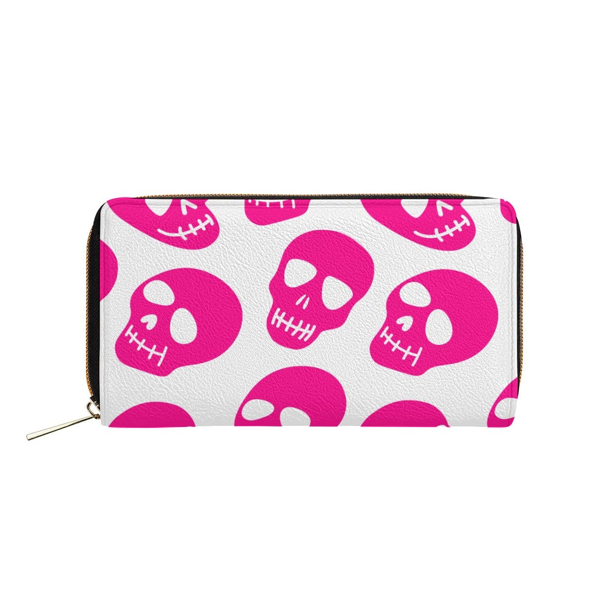 Bright Pink Skulls Wallet With Zipper Closure