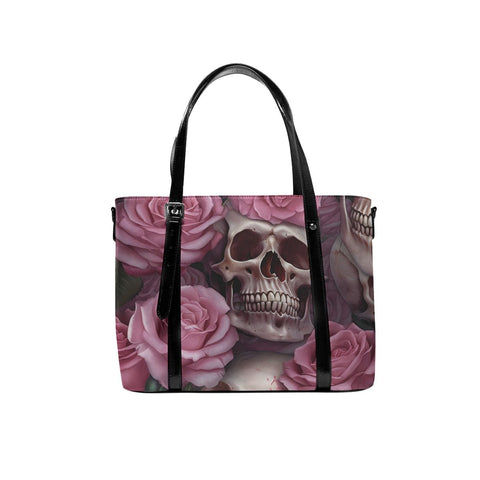 Women's Pink Roses Skull Tote Bag With Adjustable Handle