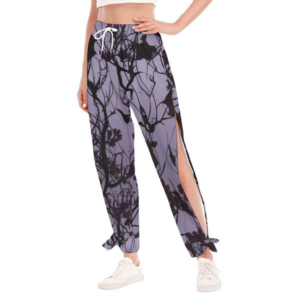 Women's Gothic Print High Side Slits Pants With Bottom Strap