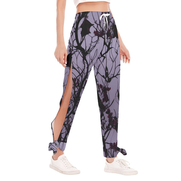 Women's Gothic Print High Side Slits Pants With Bottom Strap