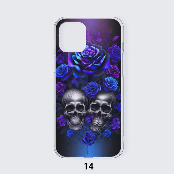 Skulls & Blue Flowers iPhone 14 15 Series Mobile Phone Case
