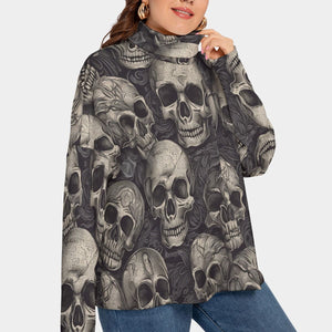 Women's Gray Skulls Turtleneck Plus Size Sweater
