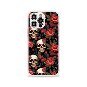 Skulls💀💀 On A Floral Background iPhone 15 Pro Max Clear Case