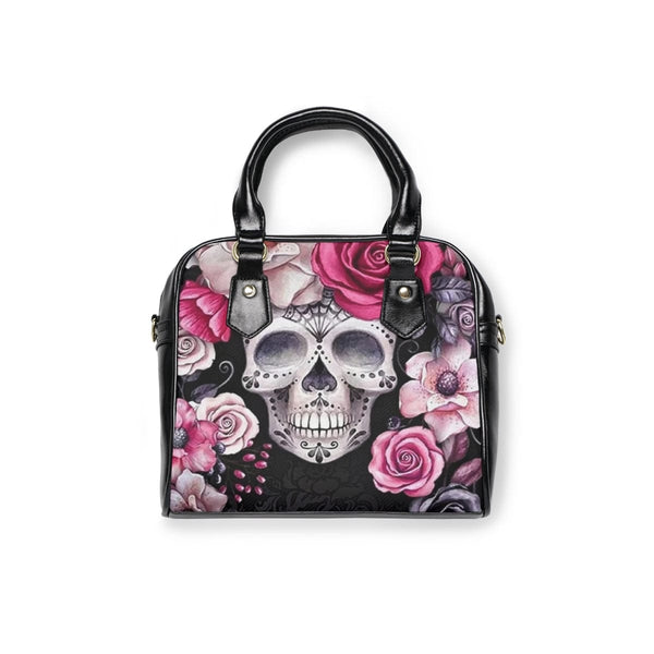Skull Pink Floral Shoulder Handbag