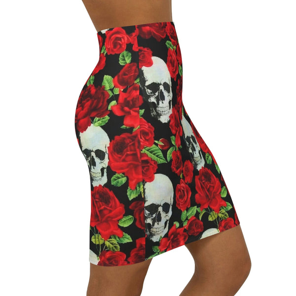 Women's Skull Red Roses Floral Print Mini Skirt