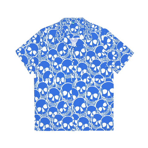 Men's Blue Skulls Hawaiian White or Black Buttons Shirt