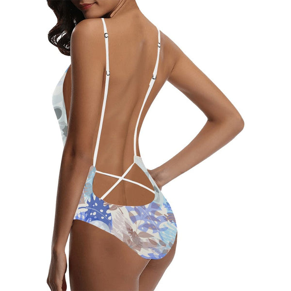 Women's Pastel Skull Strappy Backless One-Piece Swimsuit