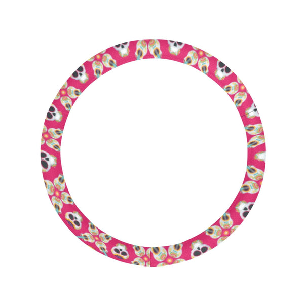 Pink Mexican Skulls Steering Wheel Cover With Anti-Slip Insert