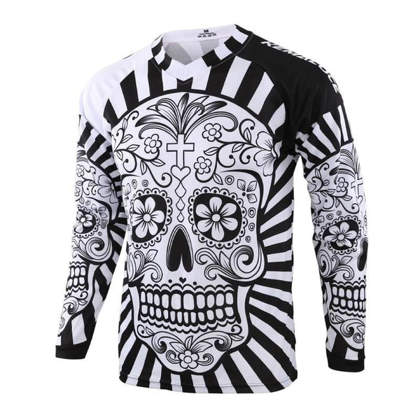 Long Sleeve Men's Quick Dry White Skull BMX Bicycle Top