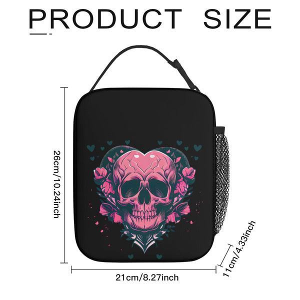 Skull Heart Portable Handheld Insulated Lunch Bag