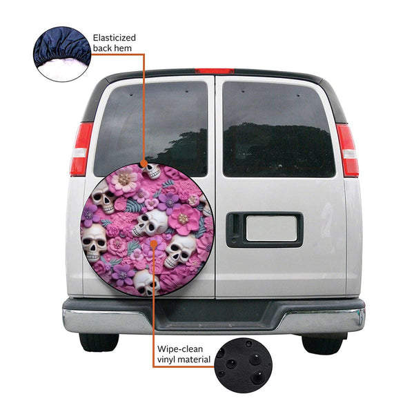 Pink 3D Skulls & Flowers Spare Tire Cover