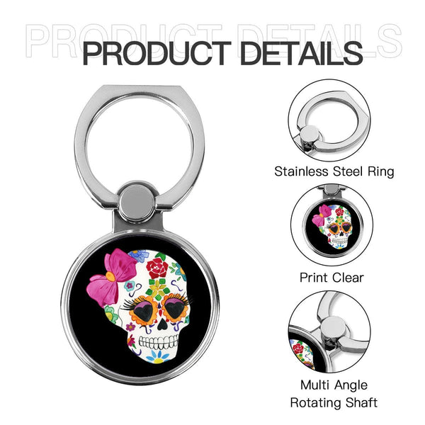Skull With Pink Bow Round Cell Phone Ring Holder
