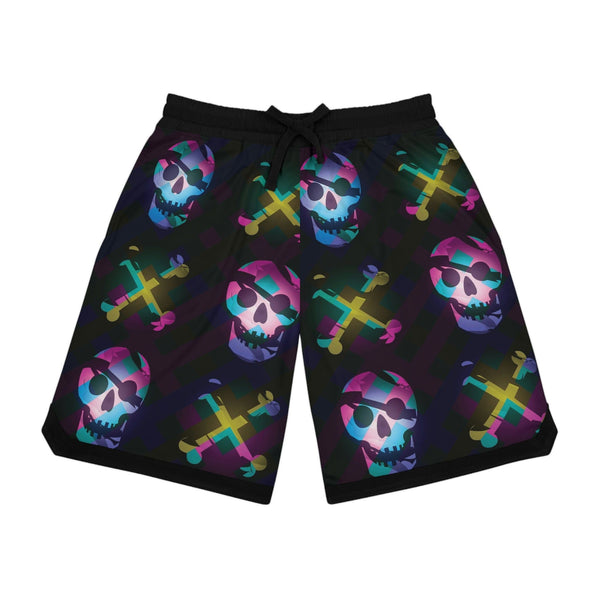Men's Neon Skull & Cross Bones Basketball Rib Shorts