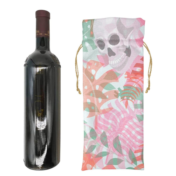 Pastel Skull Floral Linen Wine Bottle Bag