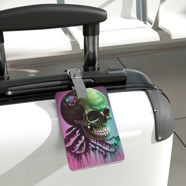 Smiling Skull Saffiano Polyester Luggage Tag, Rectangle