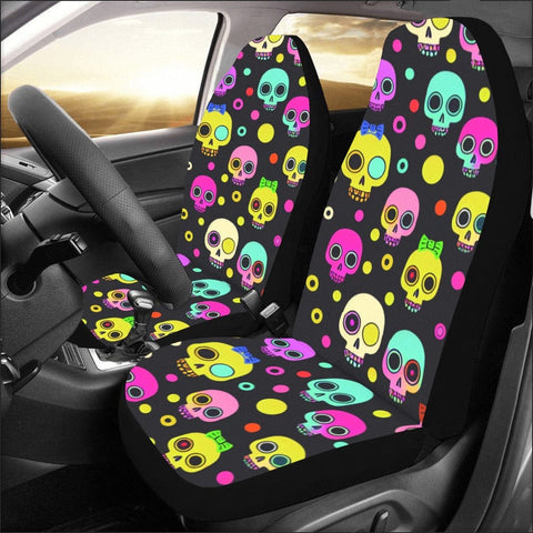 Colorful Skulls Set of 2 Car Seat Covers