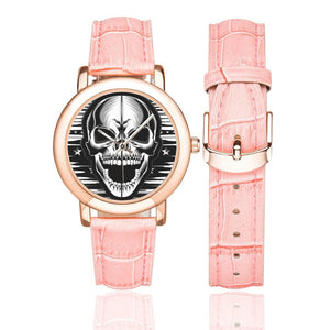 Women's Skull Rose Gold Leather Strap Watch