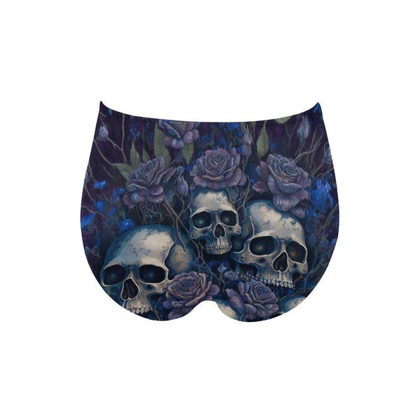 Blue Floral Skulls High-Waisted Bikini Bottom