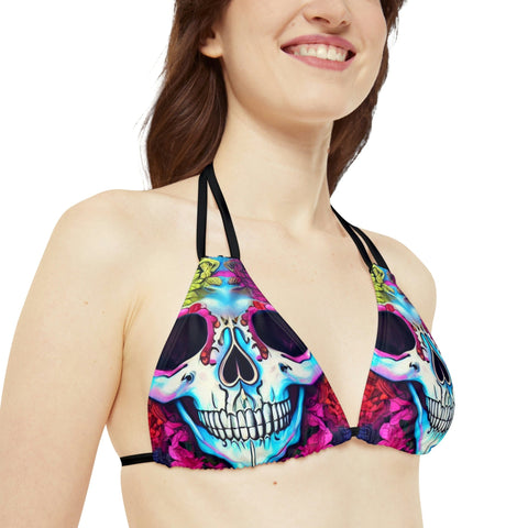 Colorful Skull Strappy Triangle Bikini Top