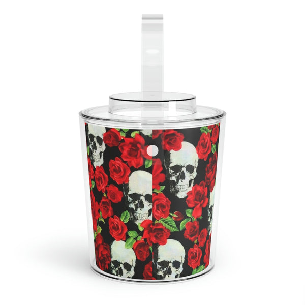 Skull Red Roses Ice Bucket With Tongs