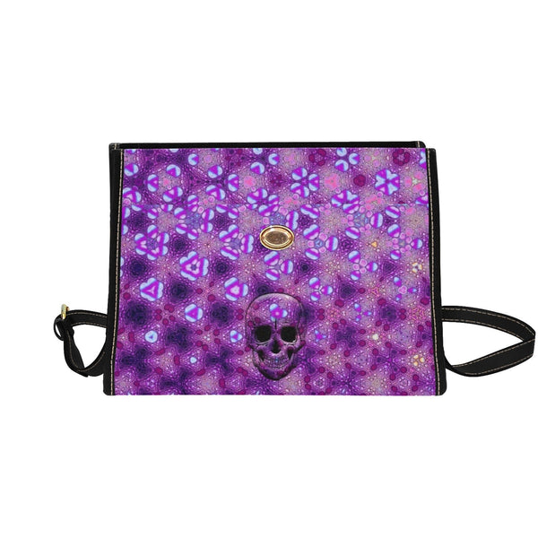 Purple Skulls Waterproof Canvas Bag Black Trim