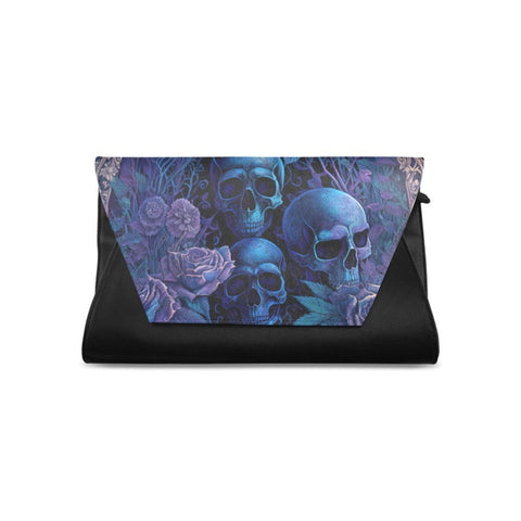 Blue Skulls Floral Clutch Bag
