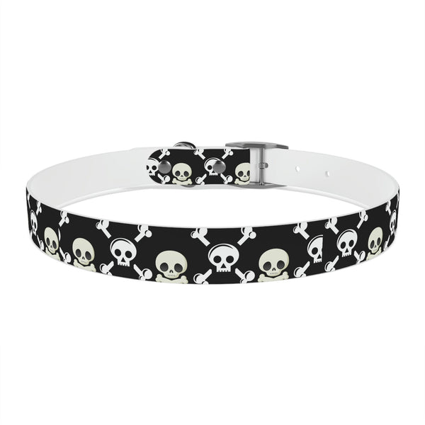 Black Skull & Crossbones Dog Collar 4 Buckle Colors