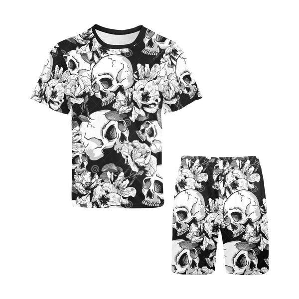 Men's Skull Floral Top & Short Pajama Set