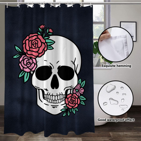 Skull Red Roses Shower Curtain With Hooks