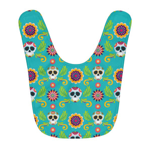 Stay Stylish & Keep Messes To A Minimum With Our Mexican Skulls Floral Fleece Baby Bib