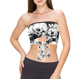 Women's Skull Floral Print Tie Bandeau Top