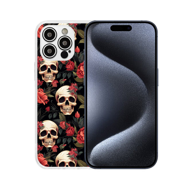 Skulls💀💀 On A Floral Background iPhone 15 Pro Max Clear Case