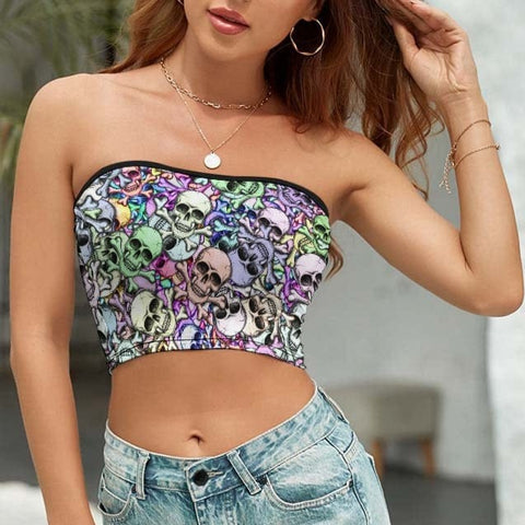 Ladies Colorful Skull Casual Style Tube Top