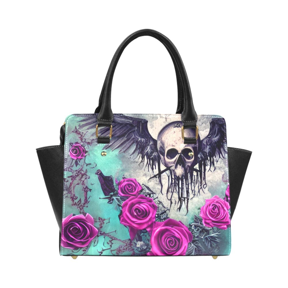 Skull Wings Pink Roses Classic Shoulder Handbag