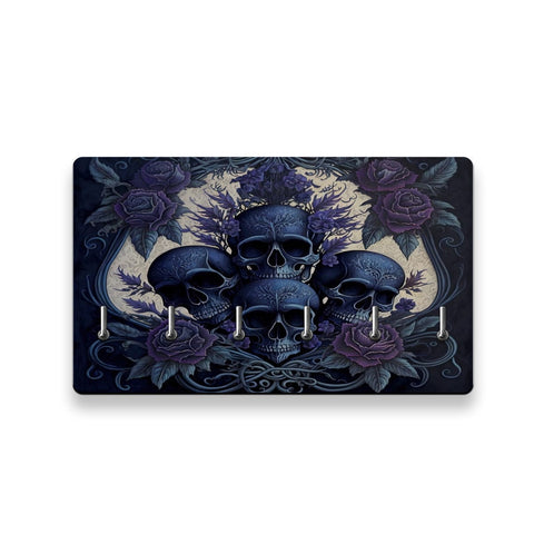 Blue Skulls Floral Wall-Mounted Key Holder