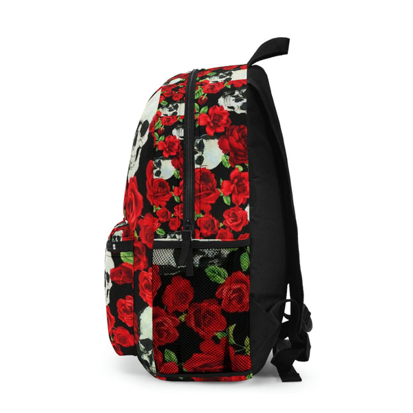 Skull Heads Red Roses Floral Front Pocket Backpack